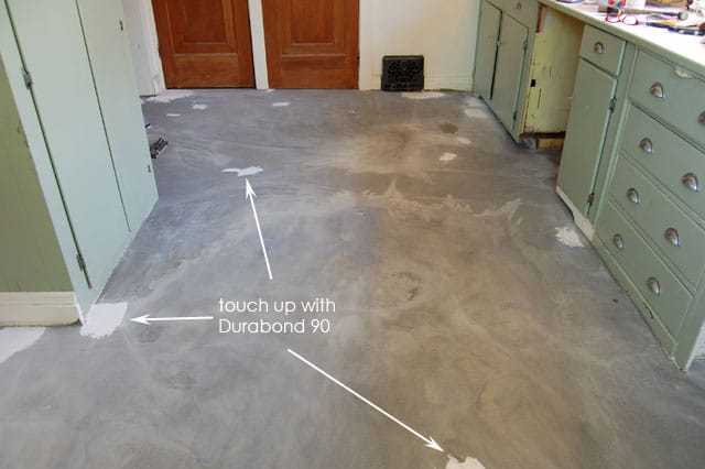 Cement floors touched up with Durabond 90.